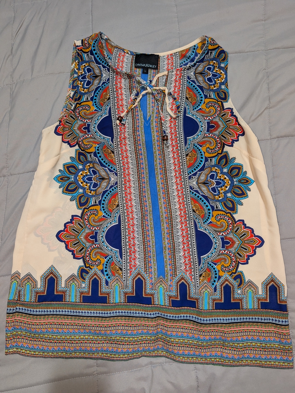Cynthia Rowley Cream Tank Top with Blue, Turquoise & Orange Paisley Print